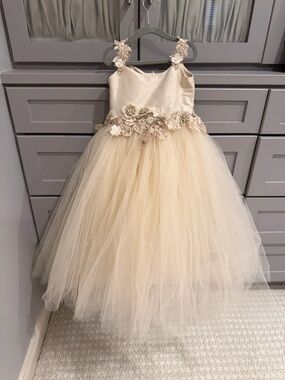 Amalee Ivory Tulle Flower Girl Dress with Appliqué